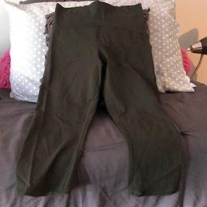 Army Green Lululemon Crop Leggings with Mesh